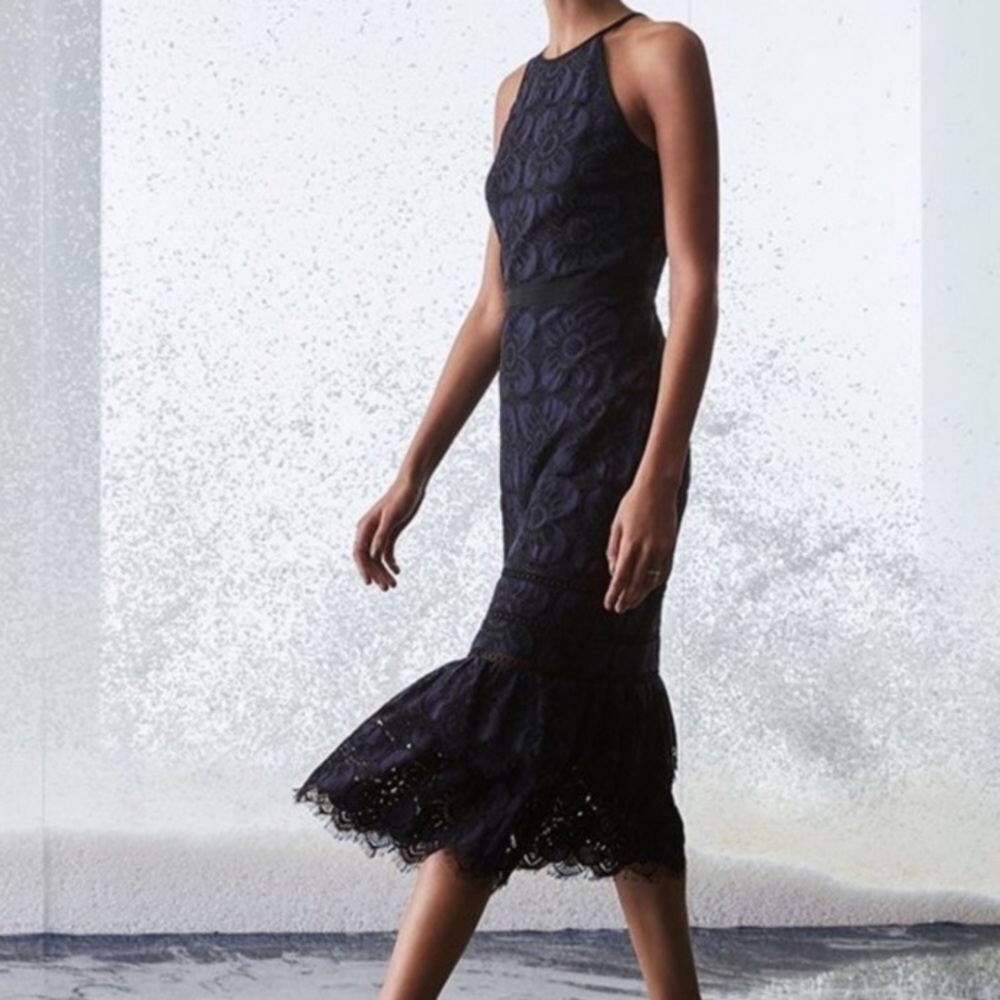 Banana Republic black and navy lace tiered midi cocktail dress, 0 - Picture 2 of 9